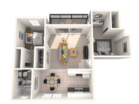 Floor plan for 2 beds, 1 bath, 600 sqft